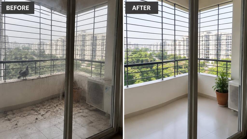 Before and after: Balcony, grills and glass